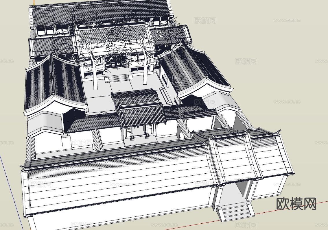 中式四合院su模型