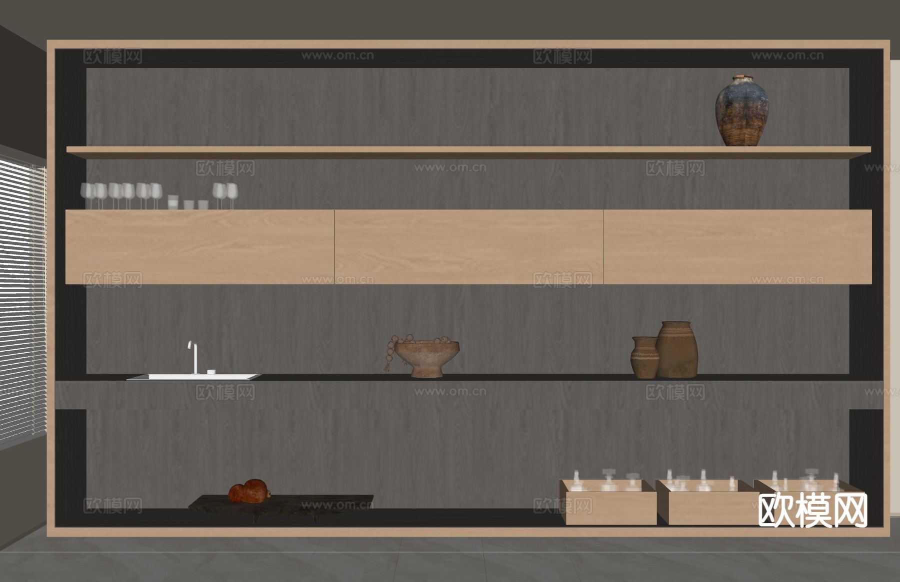 现代书柜su模型下载（渲染图1）