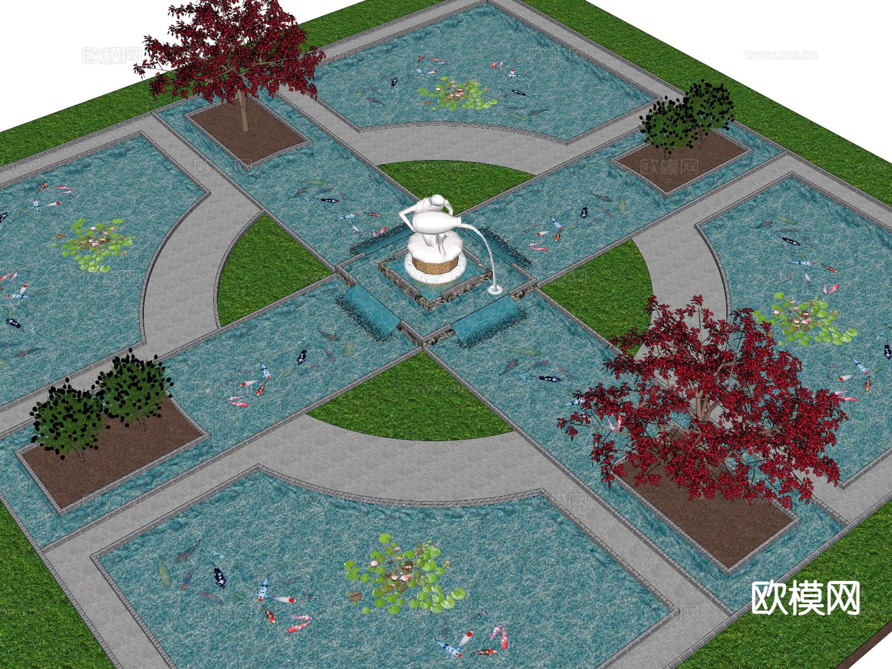 喷泉花坛 景观池su模型