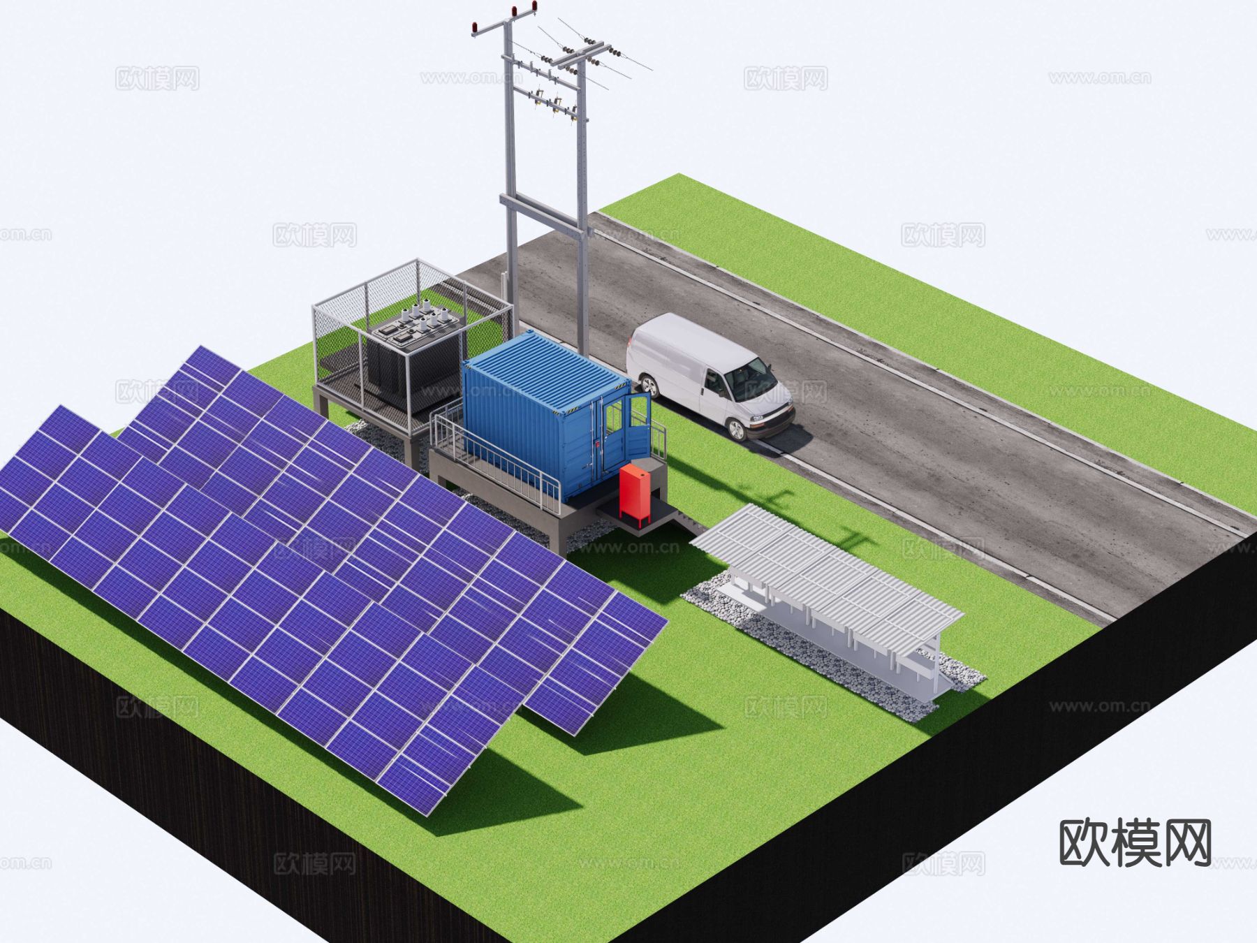 太阳能发电 光伏发电站 变压器su模型