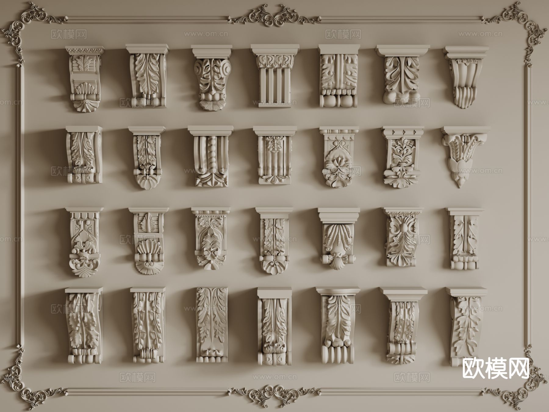 法式柱头 雕花柱头 石膏柱头3d模型下载