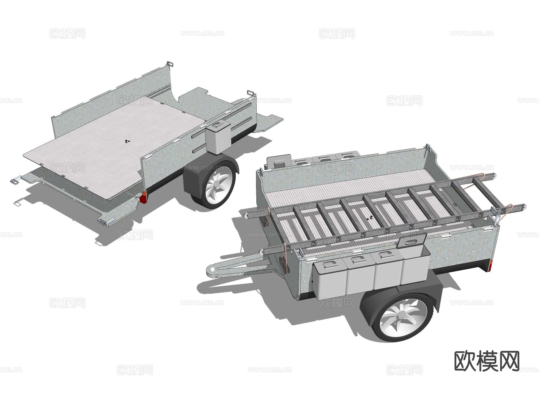 工具拖车 两轮拖车 皮卡拖车 游艇拖车su模型