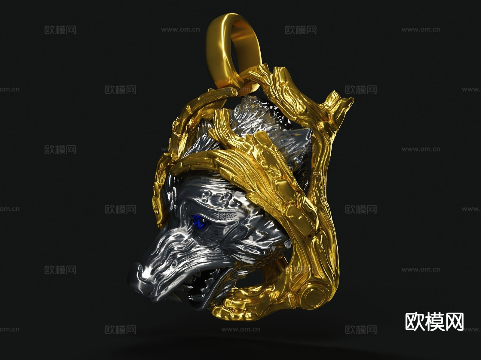 狼头项链 吊坠3d模型下载（渲染图2）