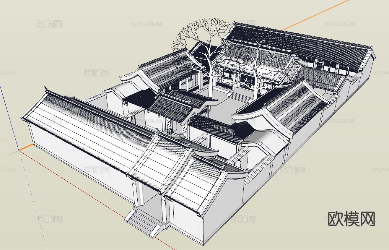 中式四合院su模型