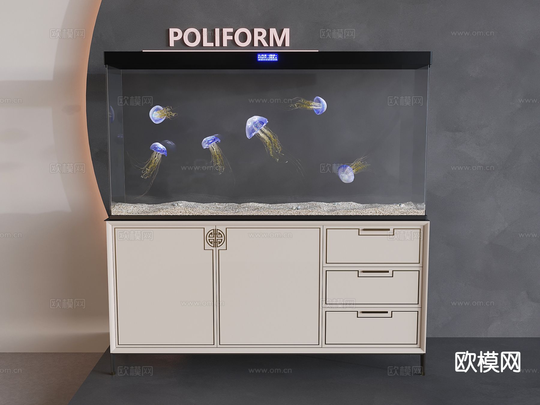 新中式鱼缸 水族箱 水母3d模型