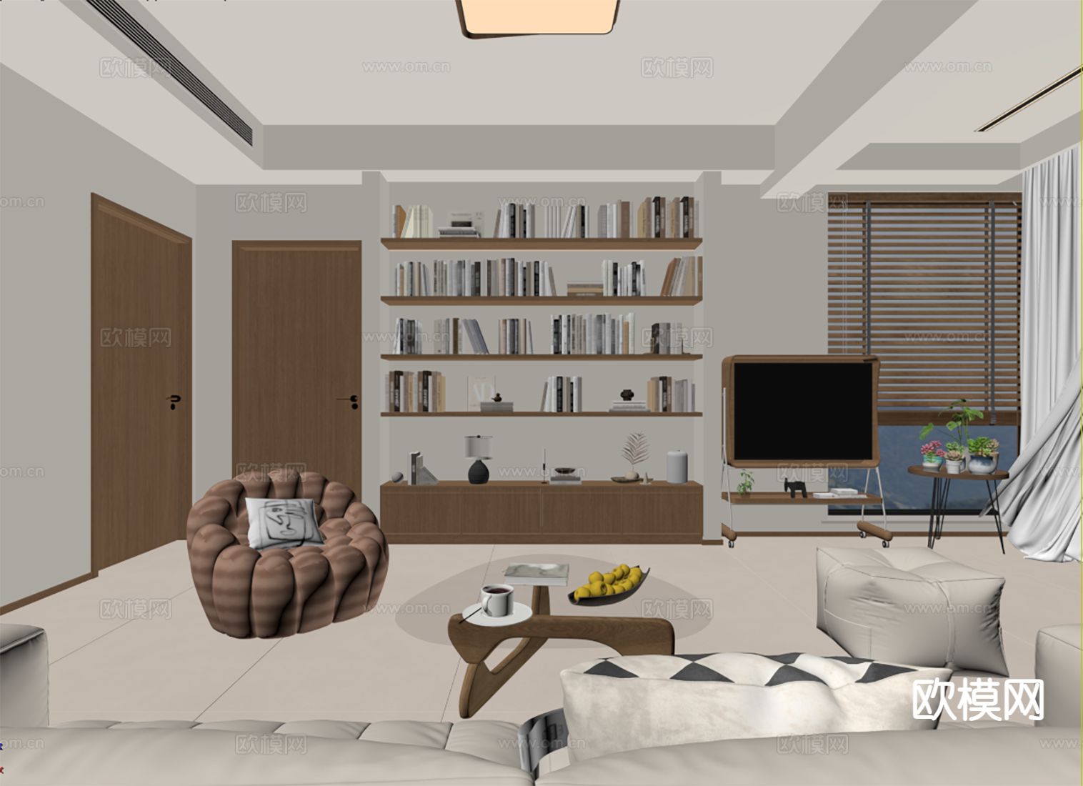 中古风客厅3d模型下载（渲染图2）