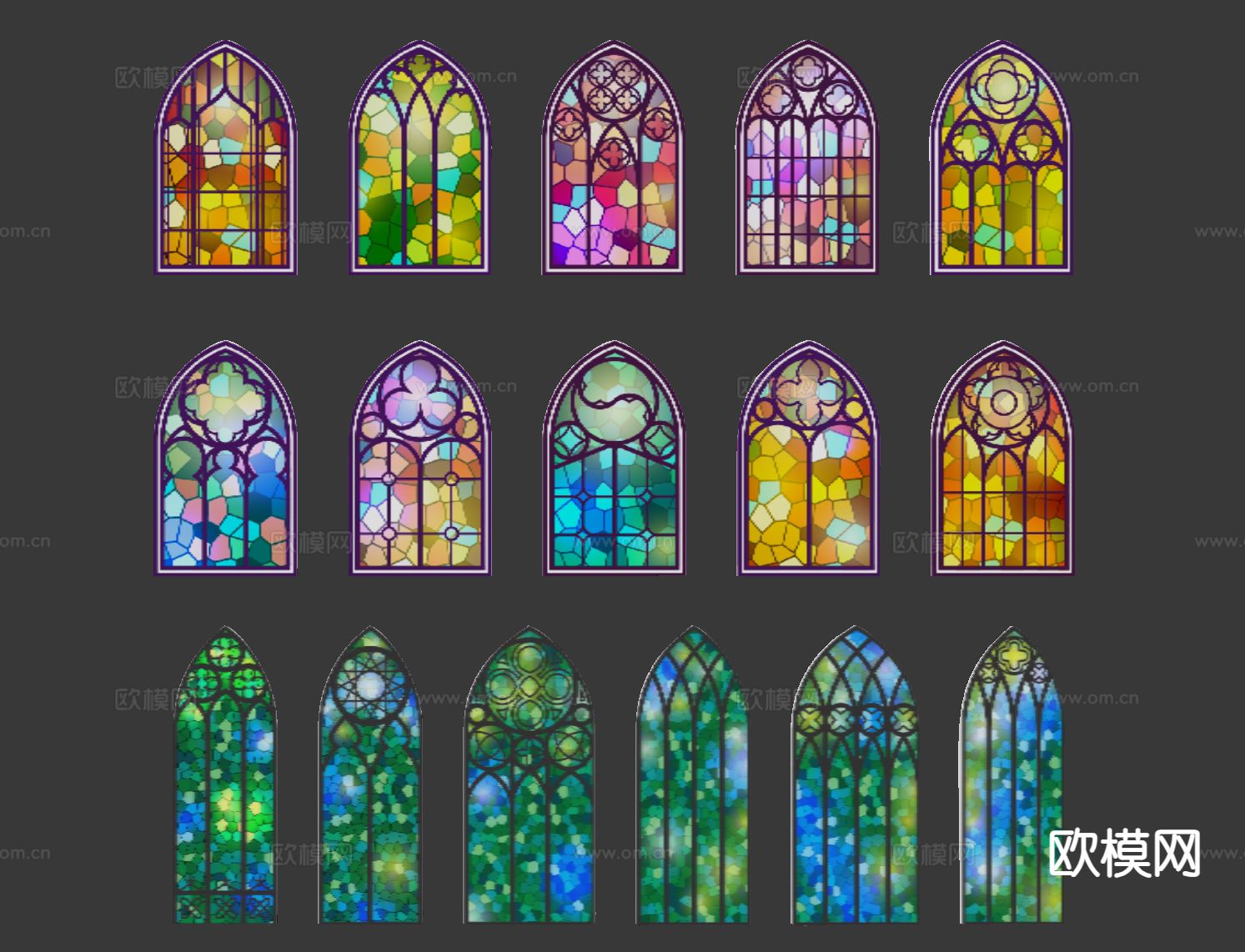 哥特式教堂窗户 玻璃门窗 镂花窗su模型