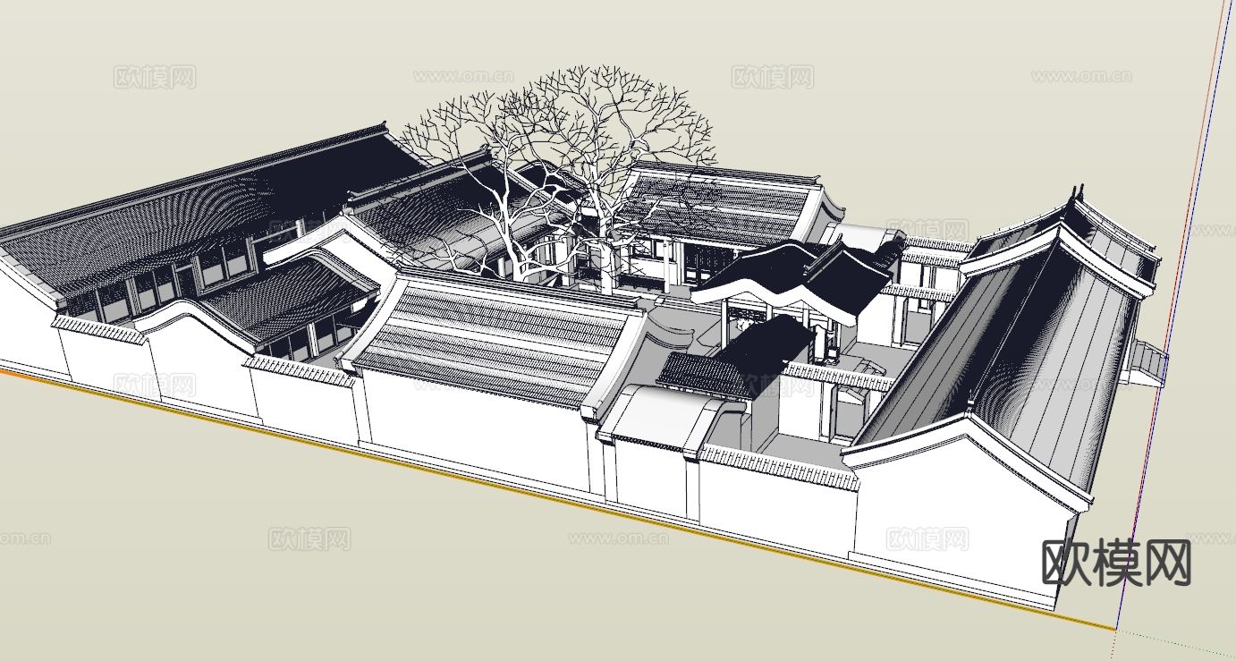 中式四合院su模型