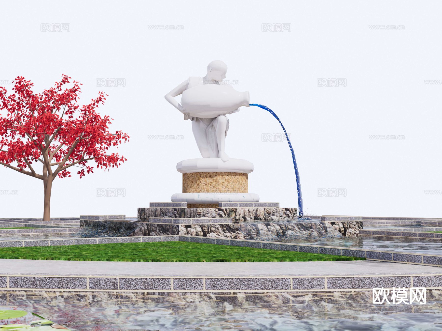 喷泉花坛 景观池su模型