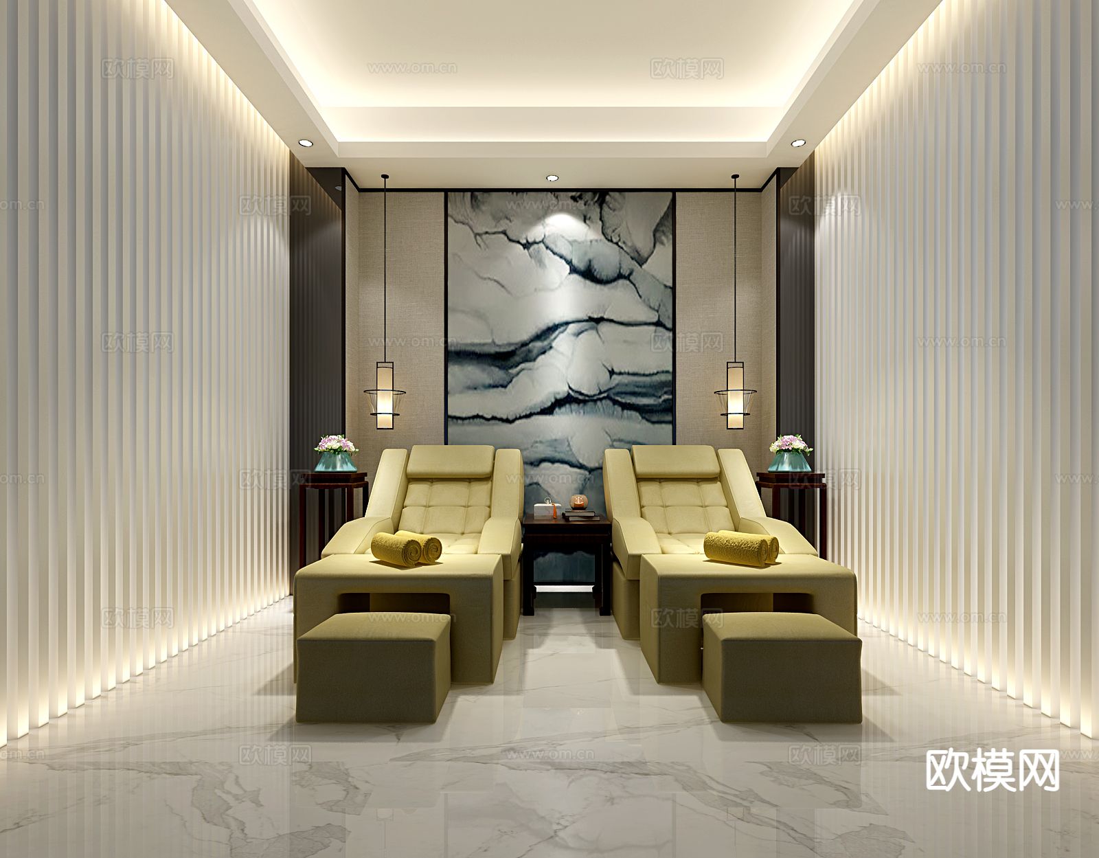 新中式SPA 按摩房 美容院3d模型下载（渲染图1）