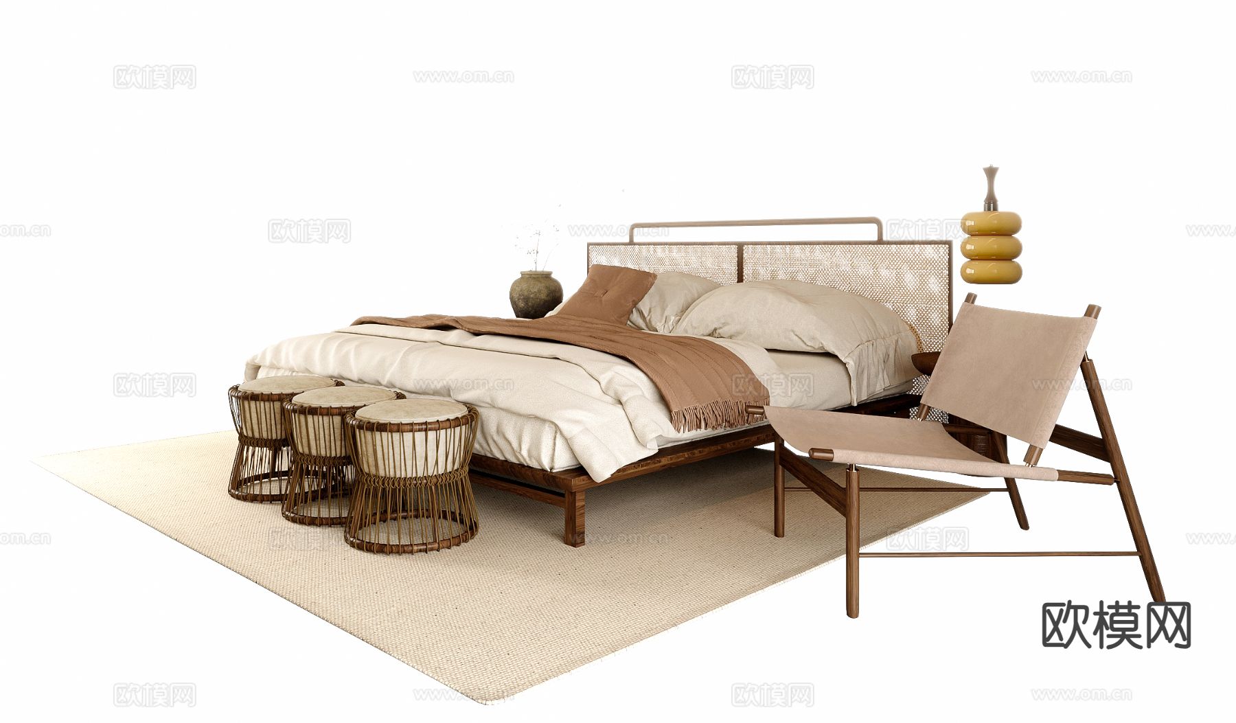 侘寂双人床3d模型下载