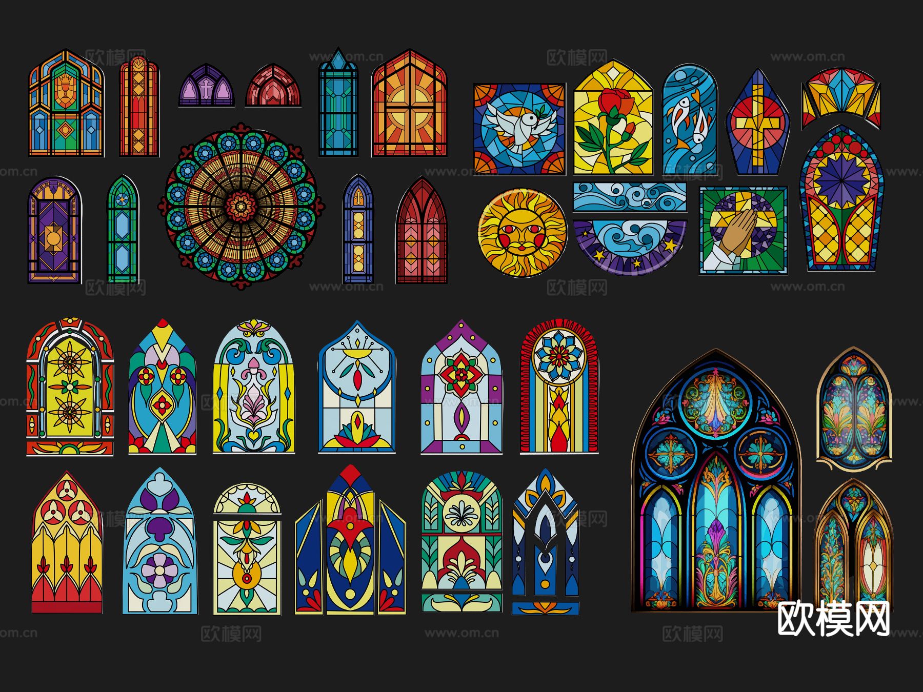 哥特式教堂窗户 装饰玻璃门窗 镂花窗3d模型