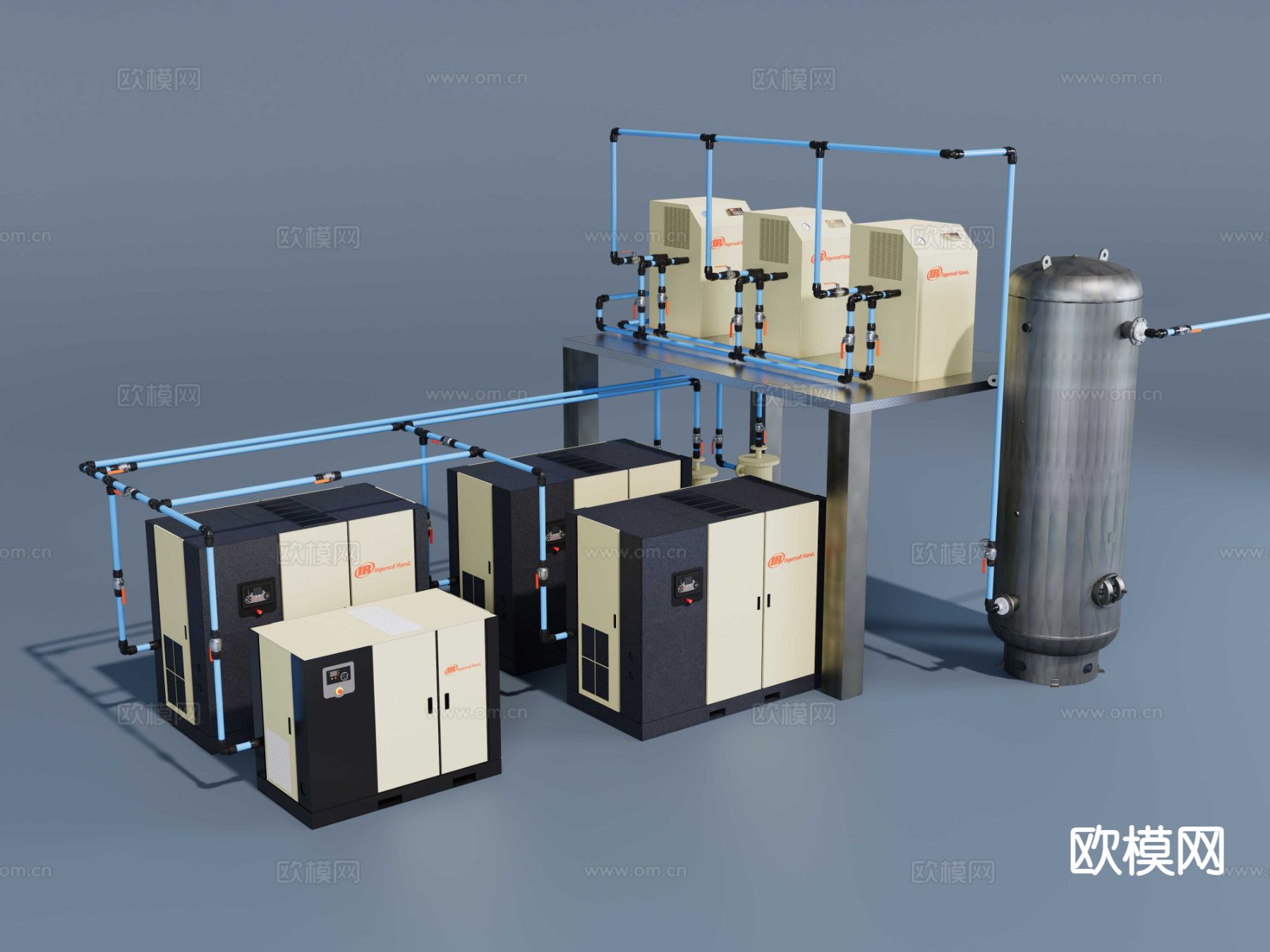 现代空气压缩机 压缩机机房su模型
