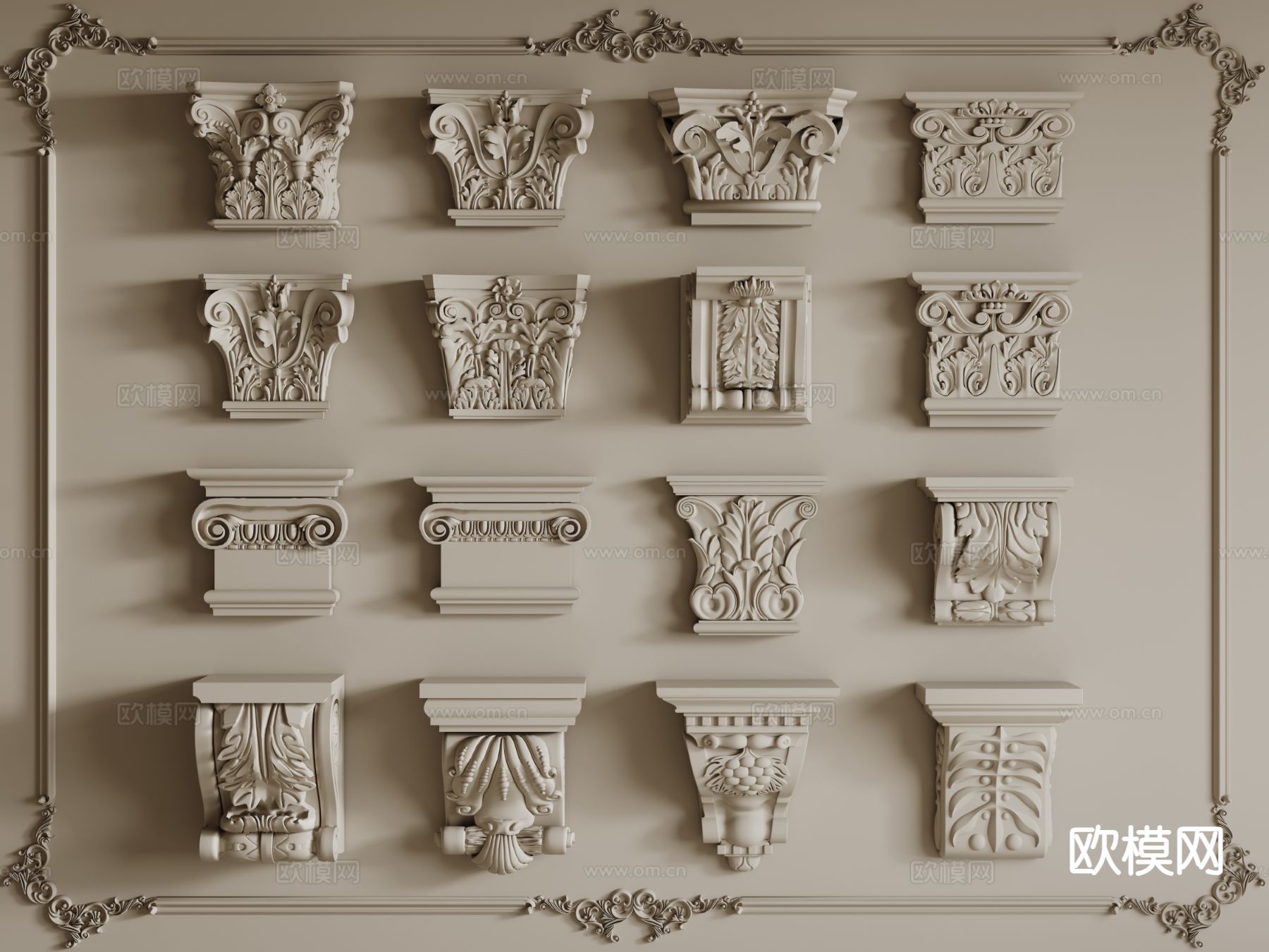 法式柱头 雕花柱头 石膏柱头3d模型下载