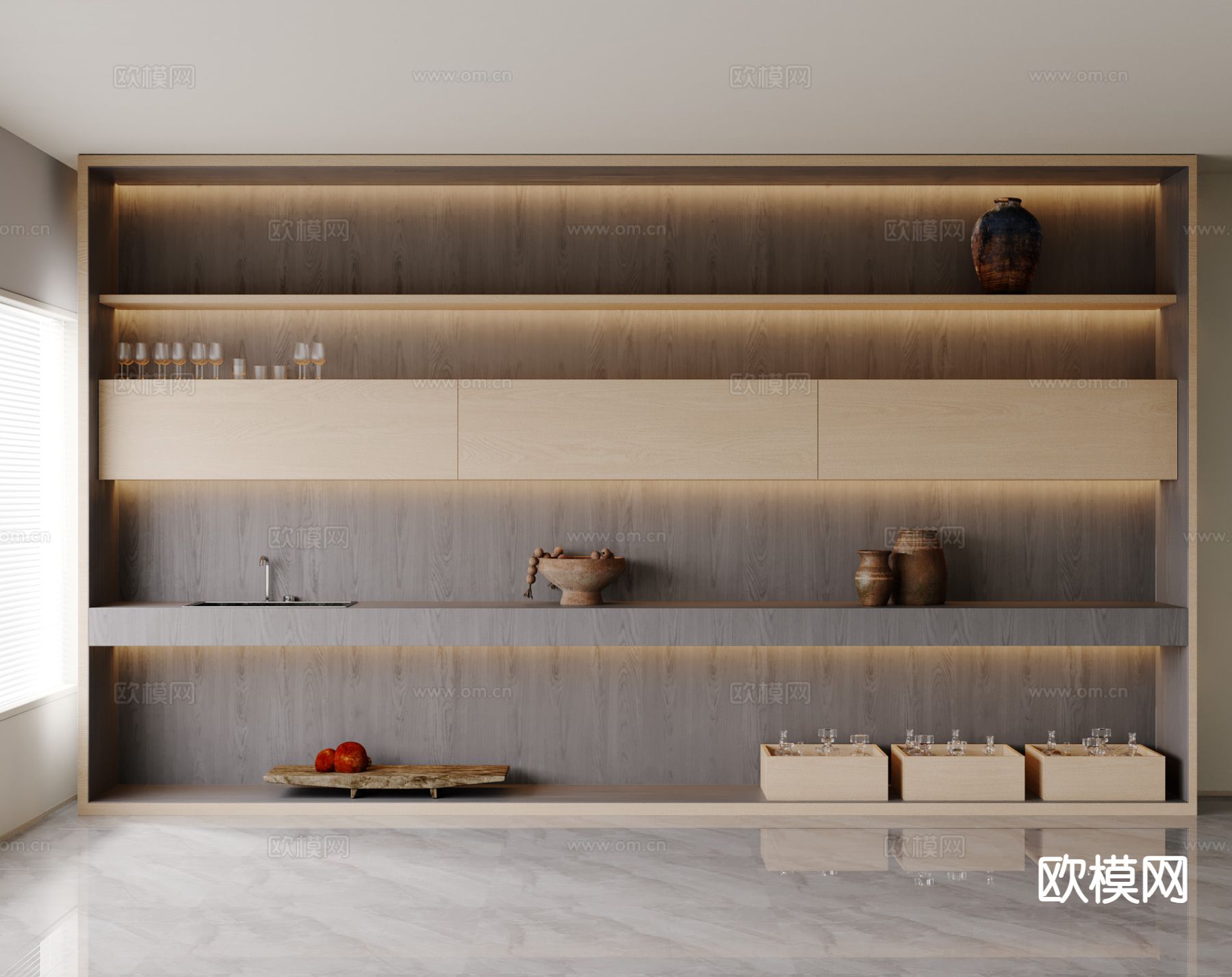 现代书柜su模型下载（渲染图2）