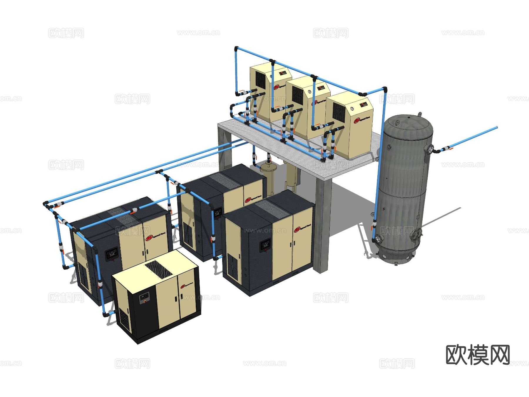 现代空气压缩机 压缩机机房su模型