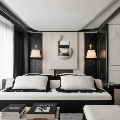 孟也|现代黑白别墅客厅