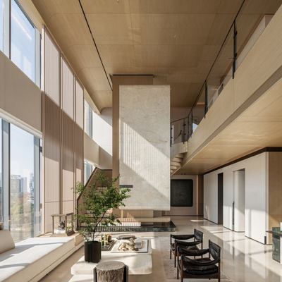 吴文粒 万华成都麓湖黑鉐岛上叠别墅样板间