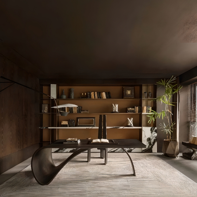 WSD 世尊设计丨成都万华麓湖 中古风书房