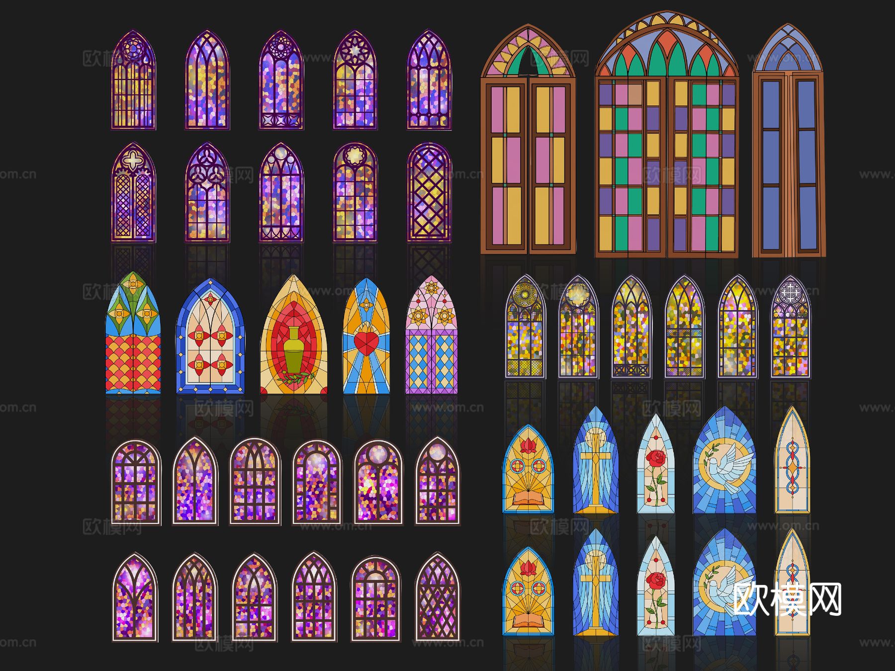 哥特式教堂窗户 欧式窗户 彩色玻璃窗3d模型
