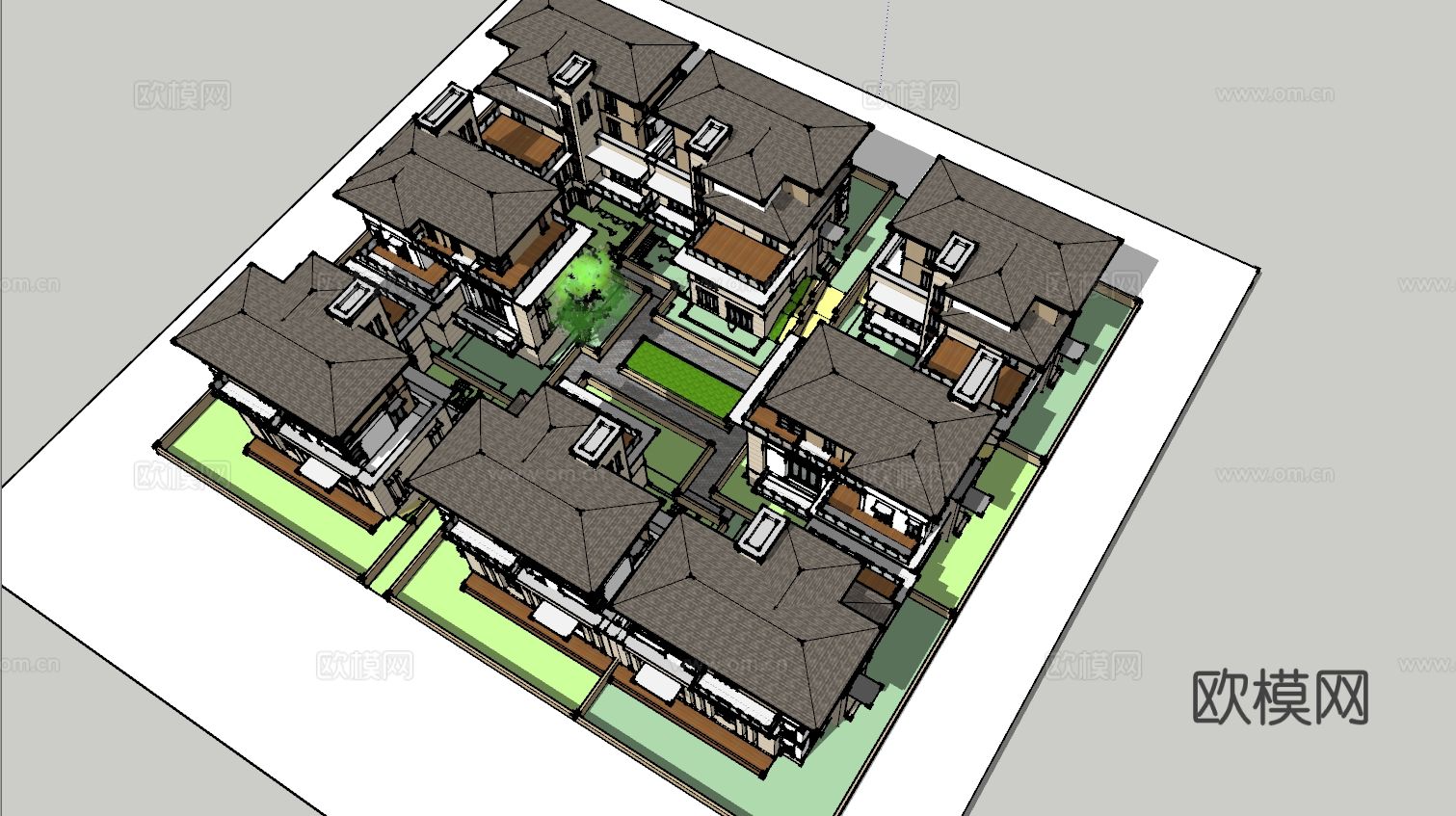 新中式四合院 古建筑su模型