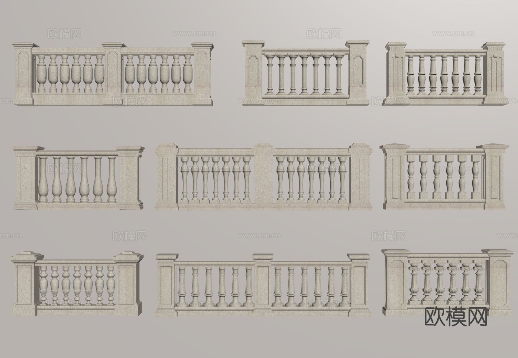 欧式护栏 围栏 宝瓶栏杆 拦河3d模型