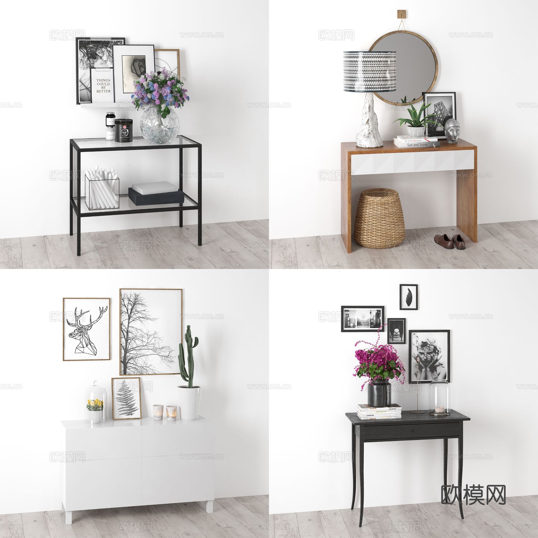 北欧边柜 端景柜 玄关柜3d模型下载（渲染图1）