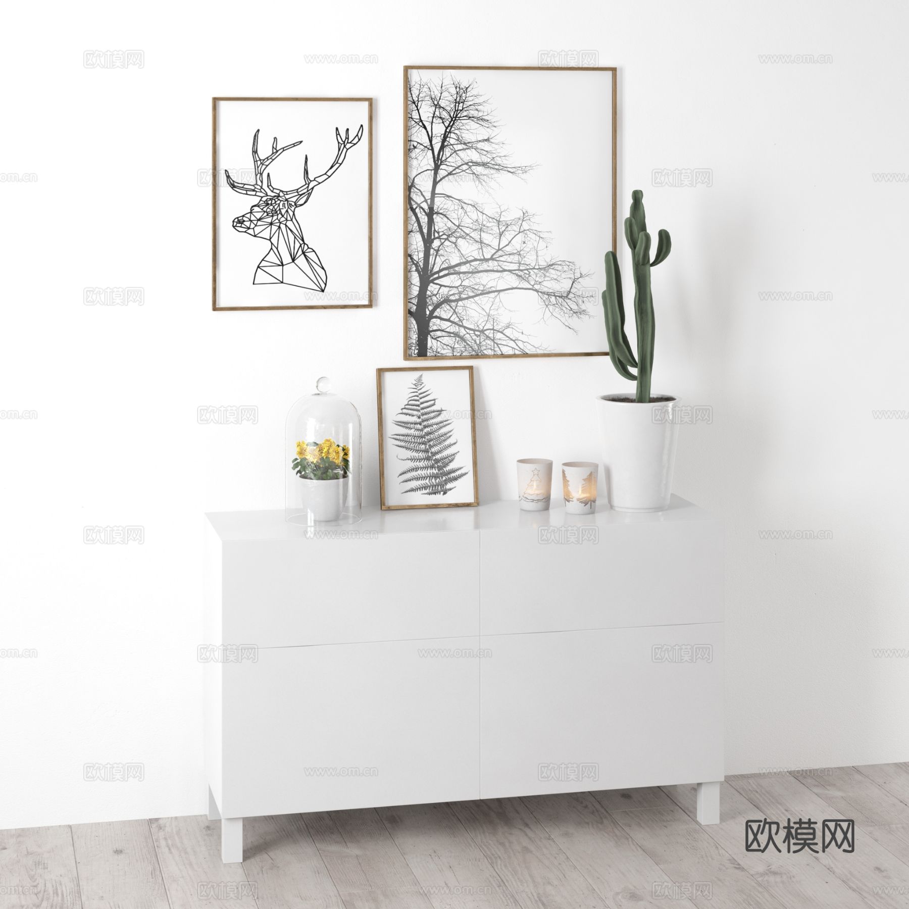 北欧边柜 端景柜 玄关柜3d模型下载（渲染图4）