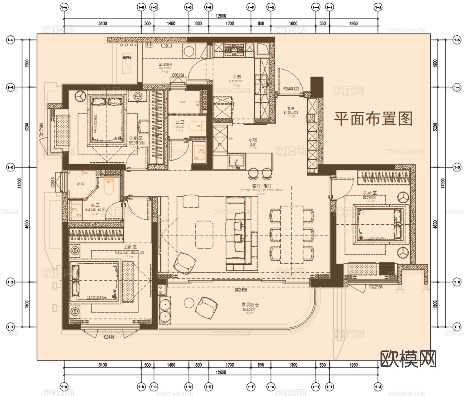 120m²住宅平面方案布置图