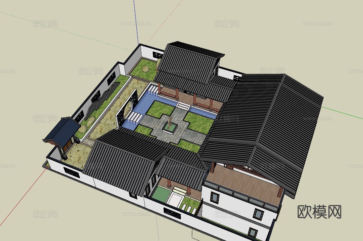 中式四合院免费su模型