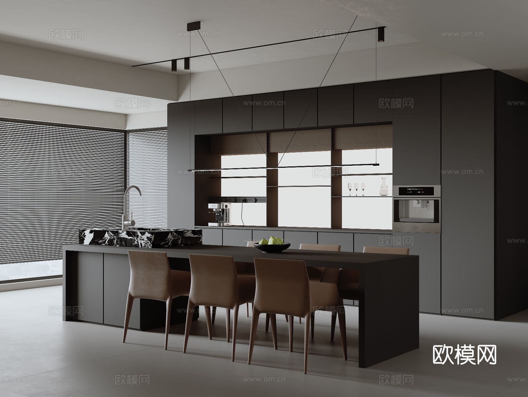 意式中岛餐厅3d模型下载