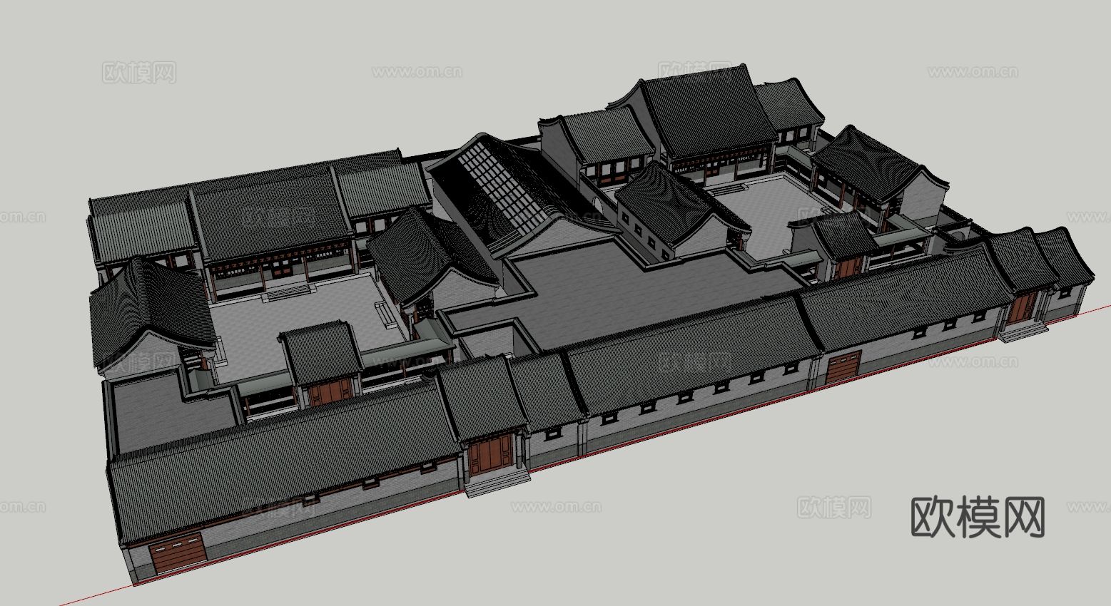 中式四合院别墅su模型