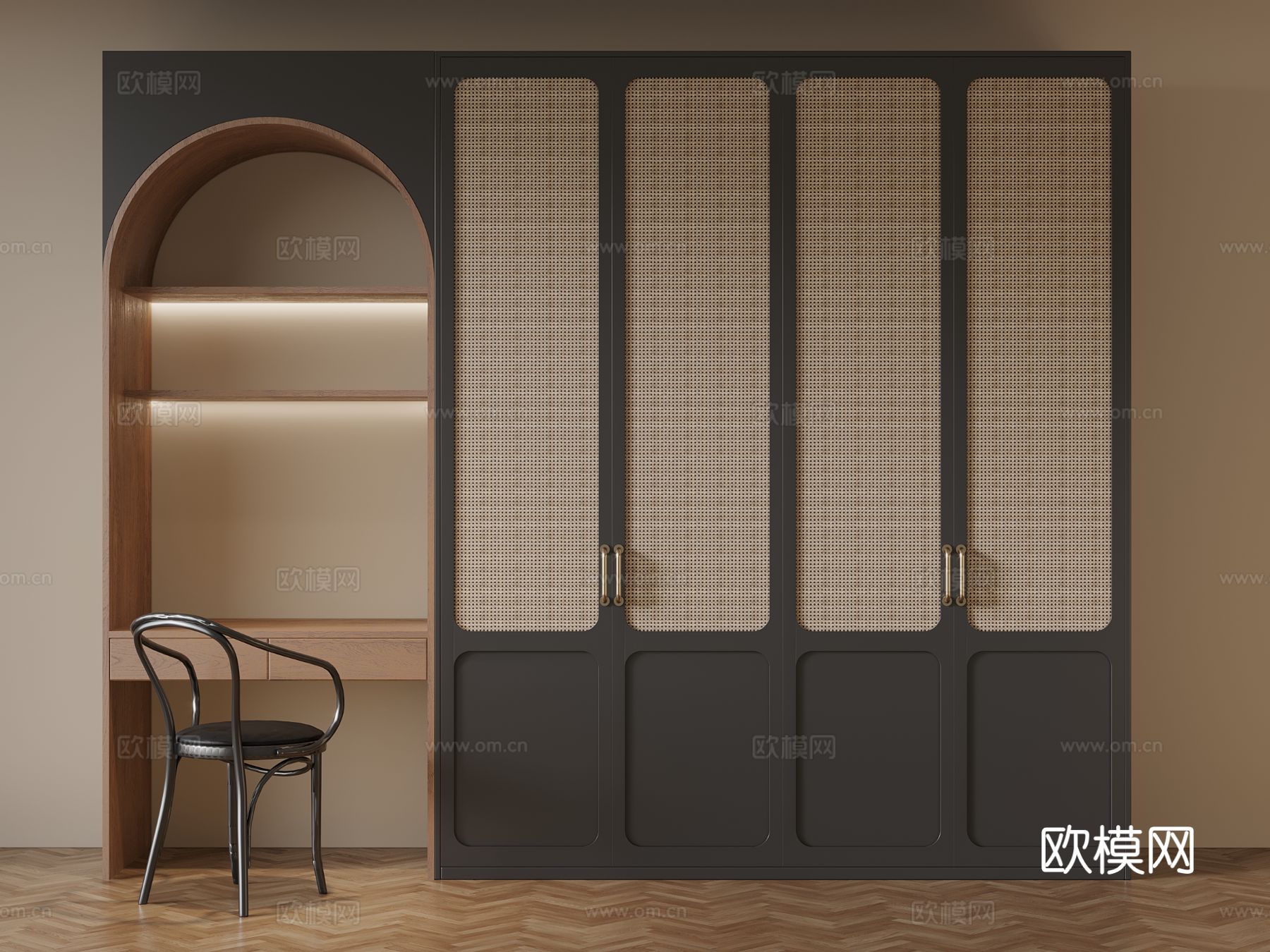 法式中古风衣柜su模型下载（渲染图2）