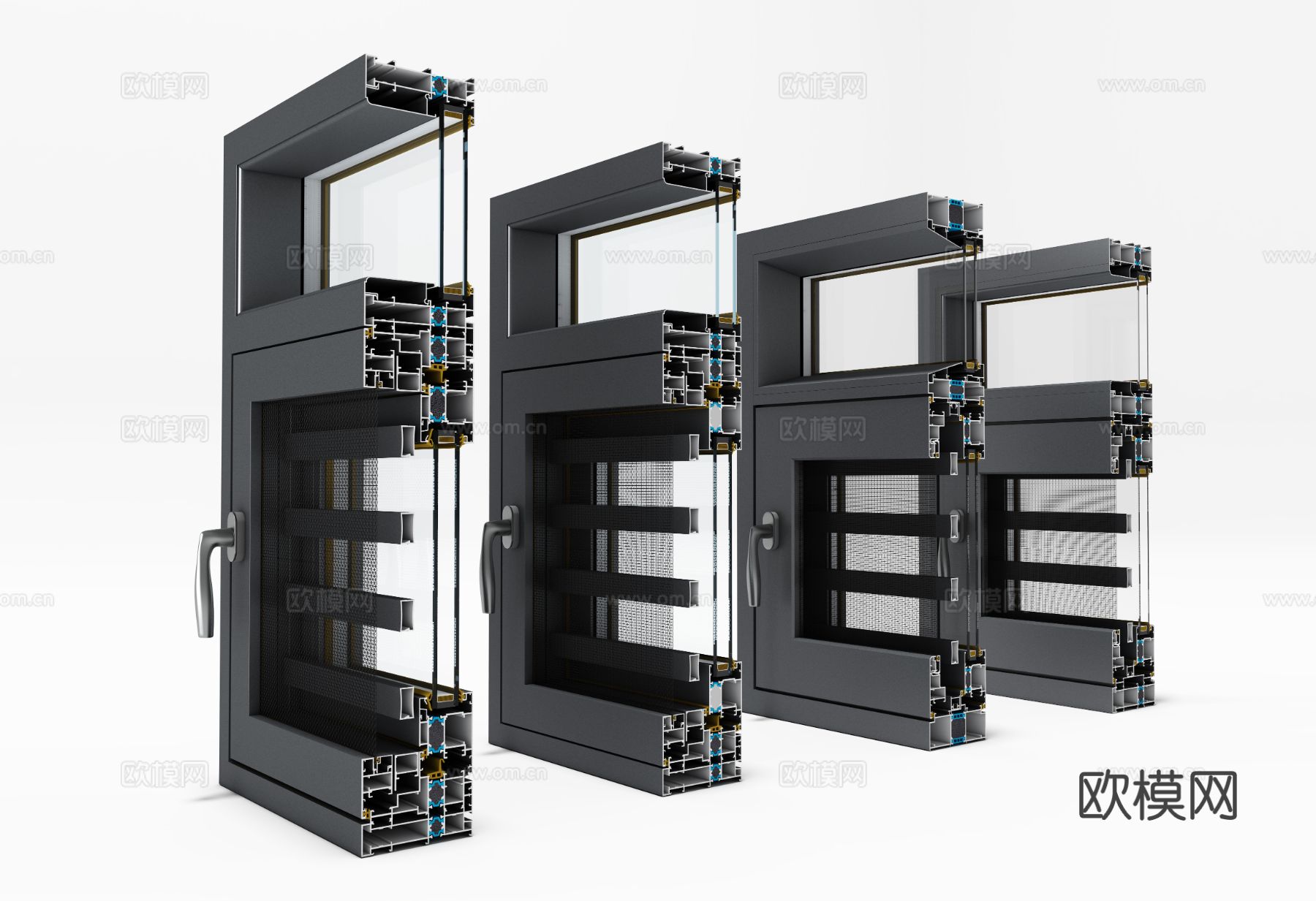 门窗E型样角 铝合金门框 五金配件3d模型