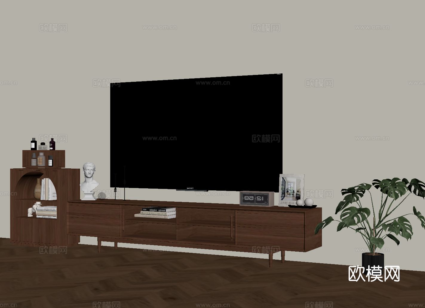 中古风电视柜su模型下载（渲染图1）