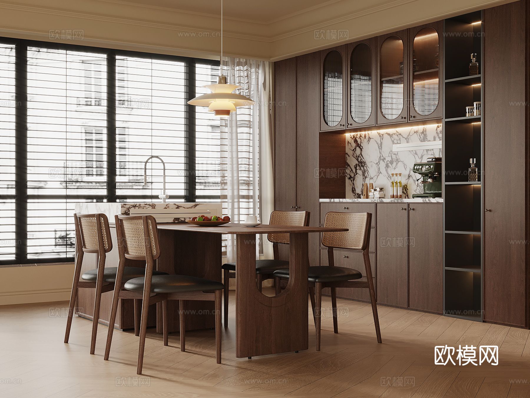 中古风餐厅su模型下载（渲染图2）