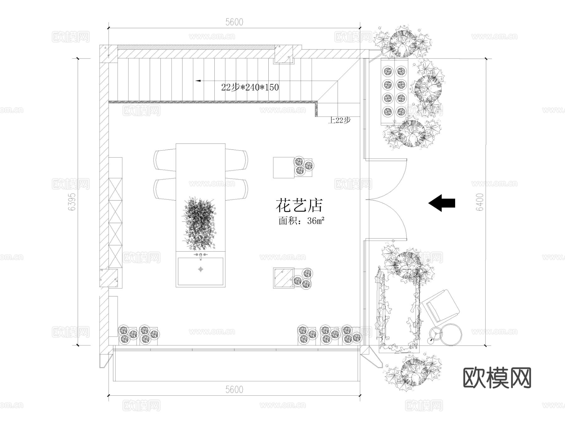 10套花店鲜花专卖店CAD平面布置图