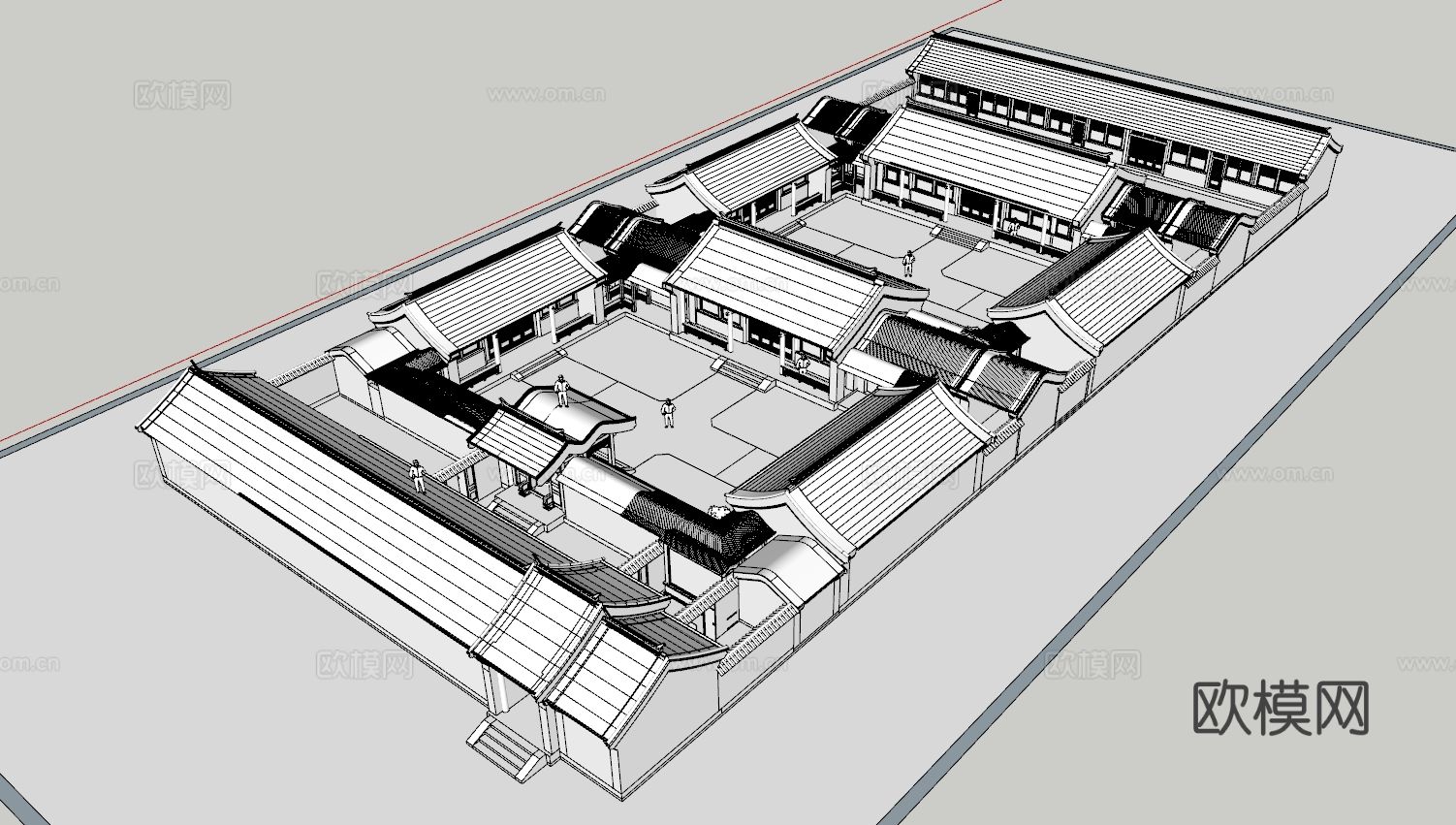 中式四合院su模型