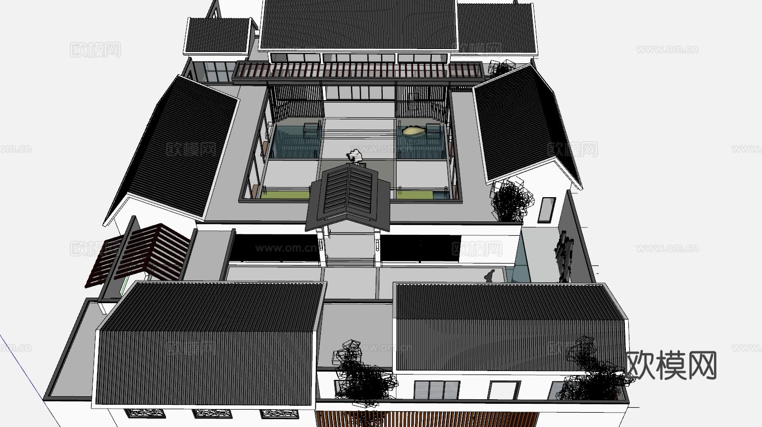 新中式四合院su模型