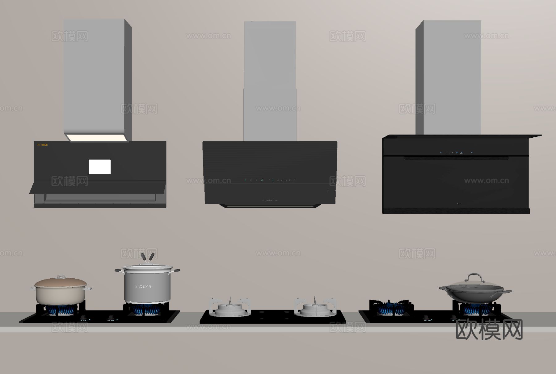 油烟机 煤气灶 炉灶 灶台 锅具su模型