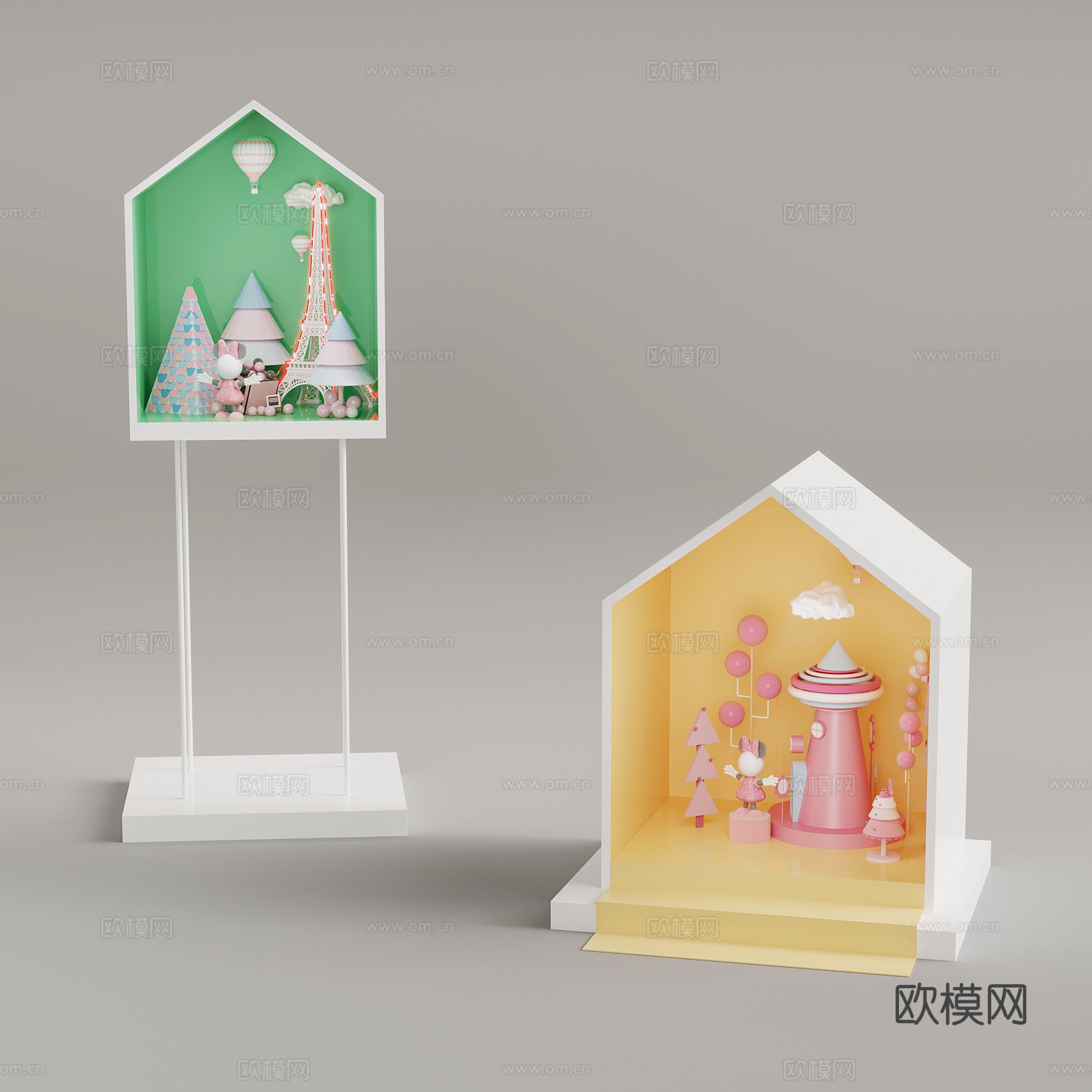 奶油风橱窗 展架su模型