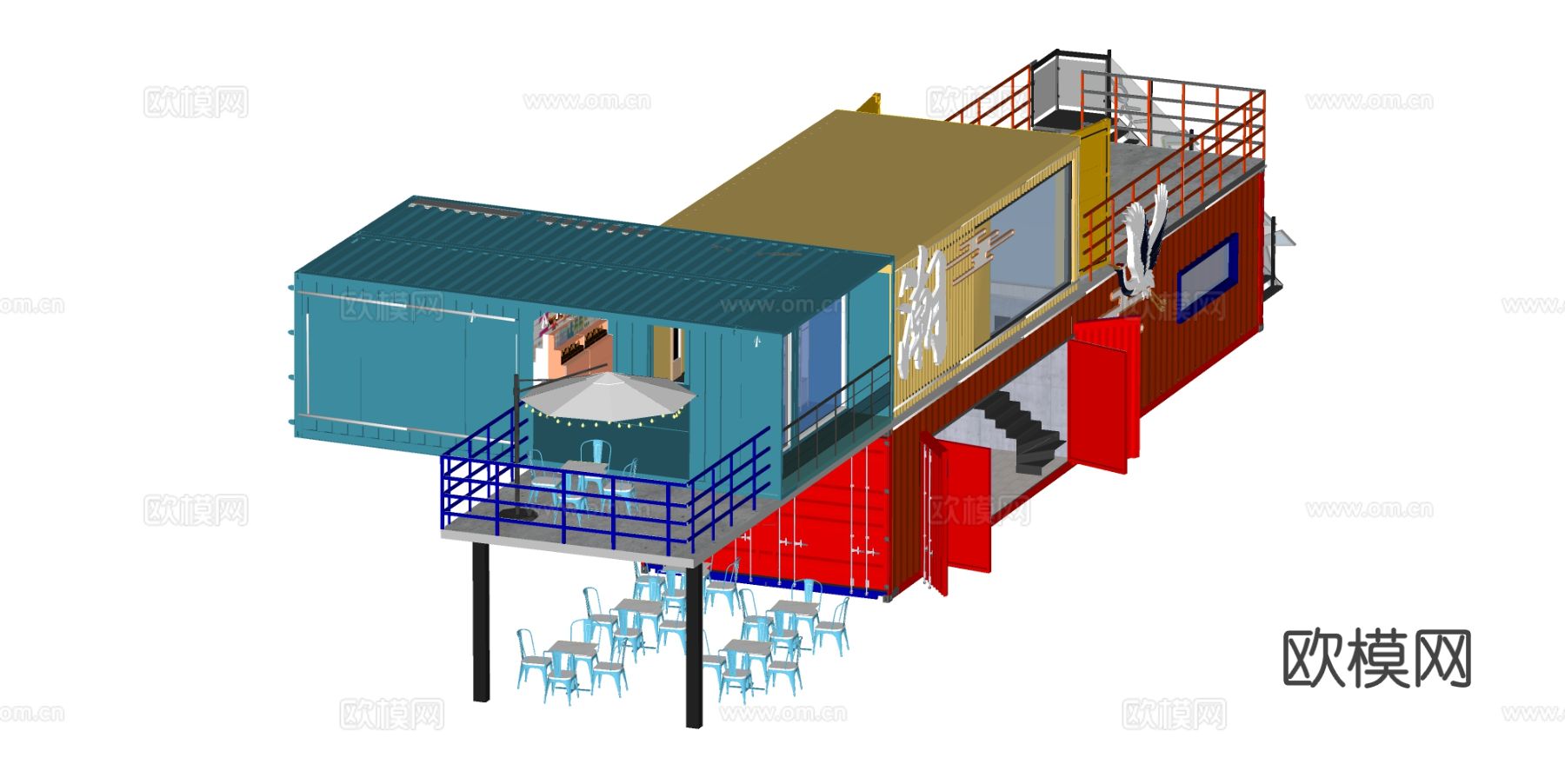 现代集装箱建筑 临时建筑su模型