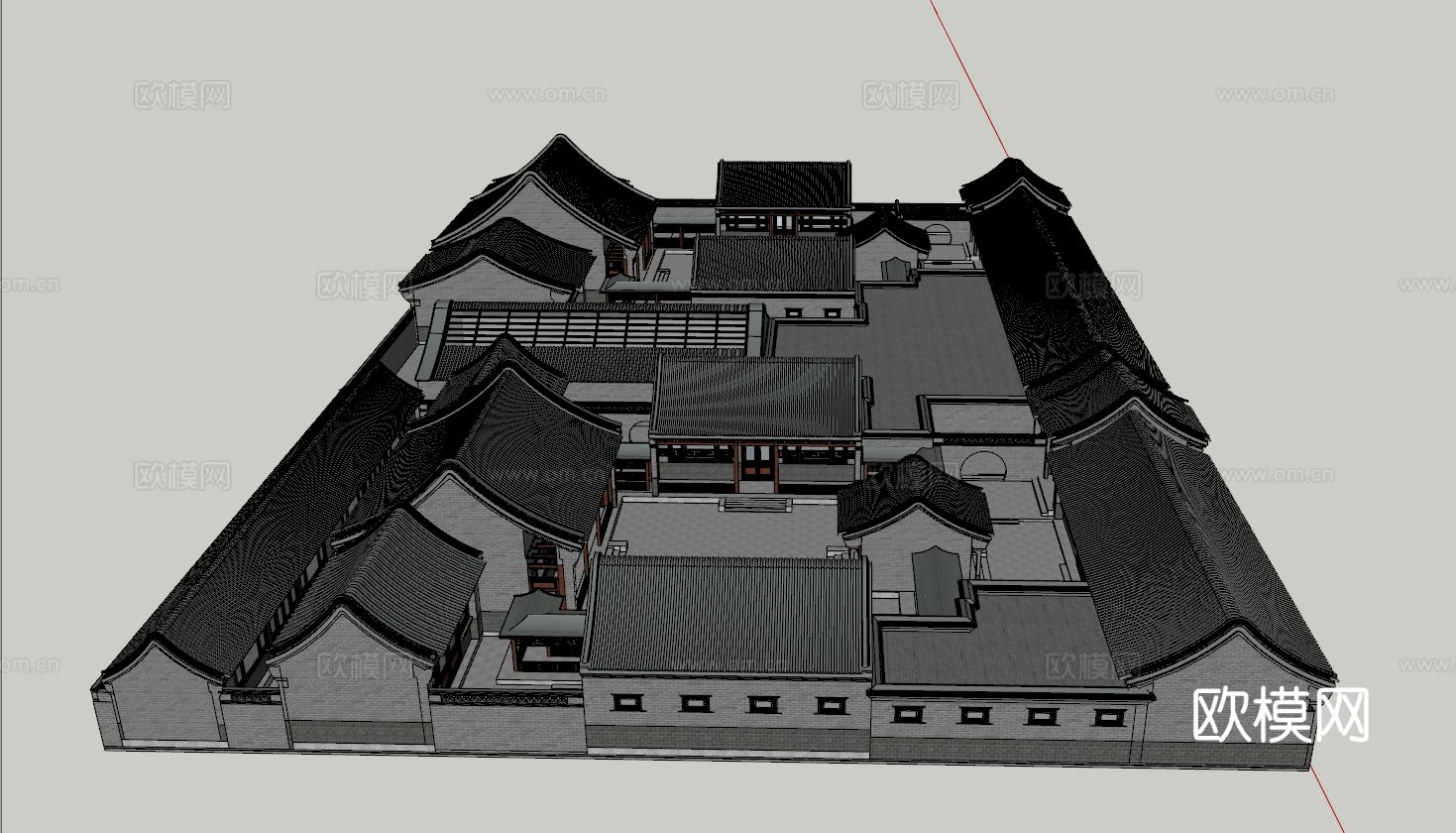 中式四合院别墅su模型