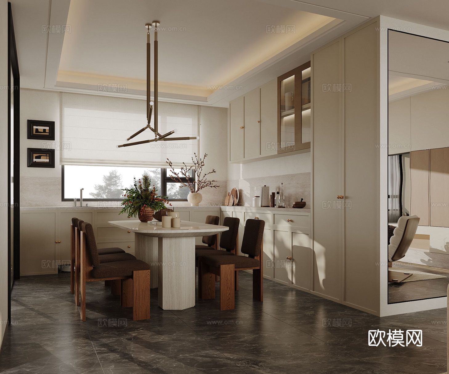 法式客餐厅3d模型下载（渲染图3）