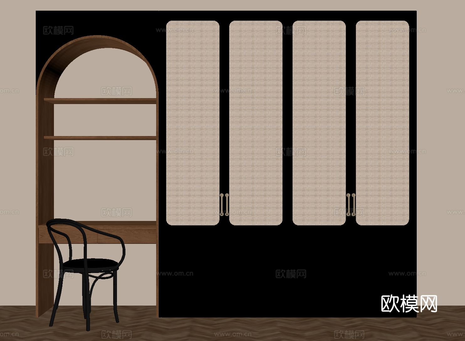 法式中古风衣柜su模型下载（渲染图1）