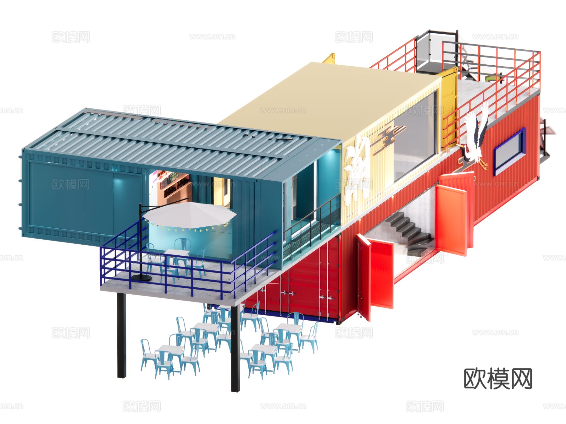 现代集装箱建筑 临时建筑su模型