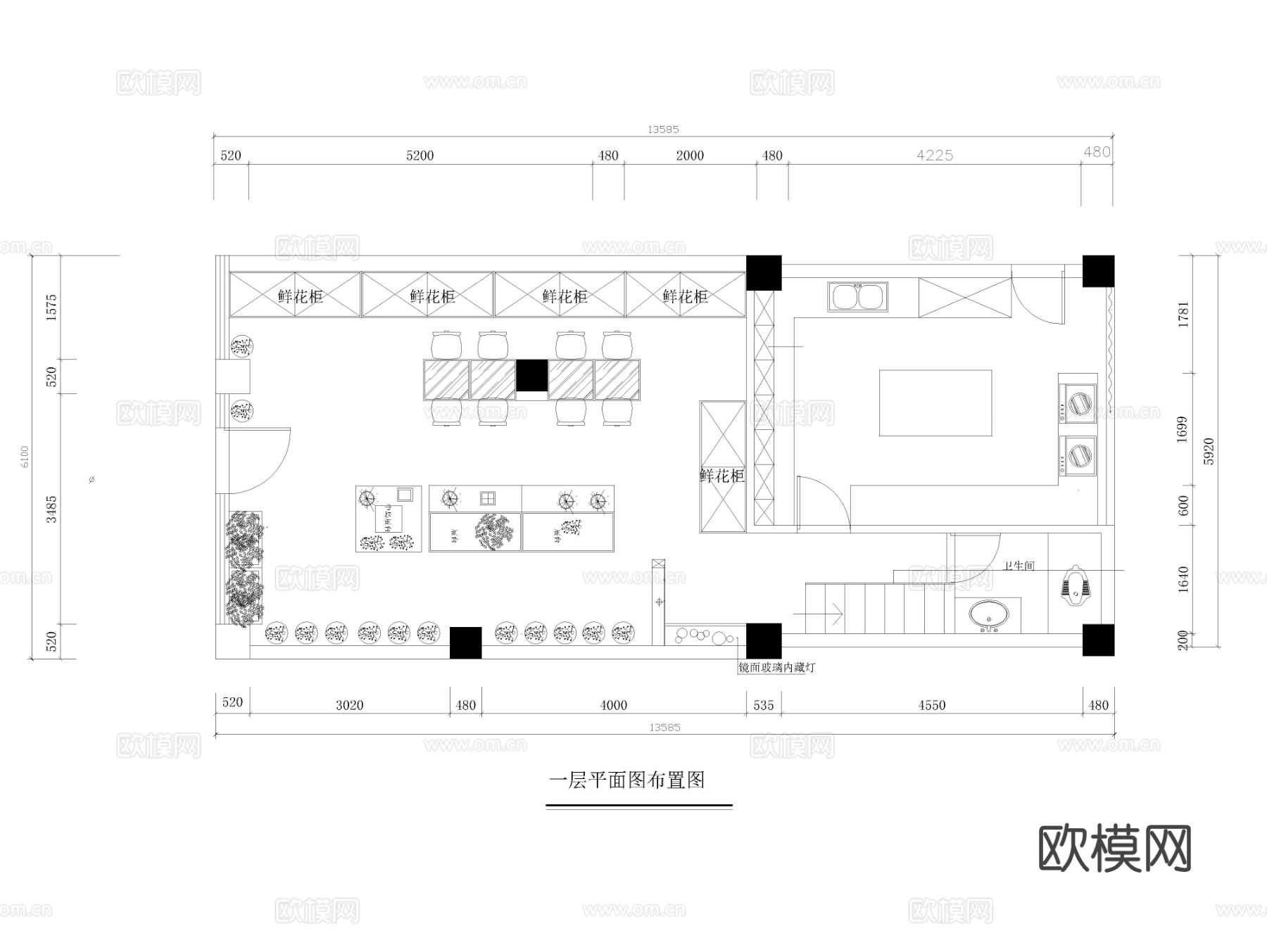 10套花店鲜花专卖店CAD平面布置图