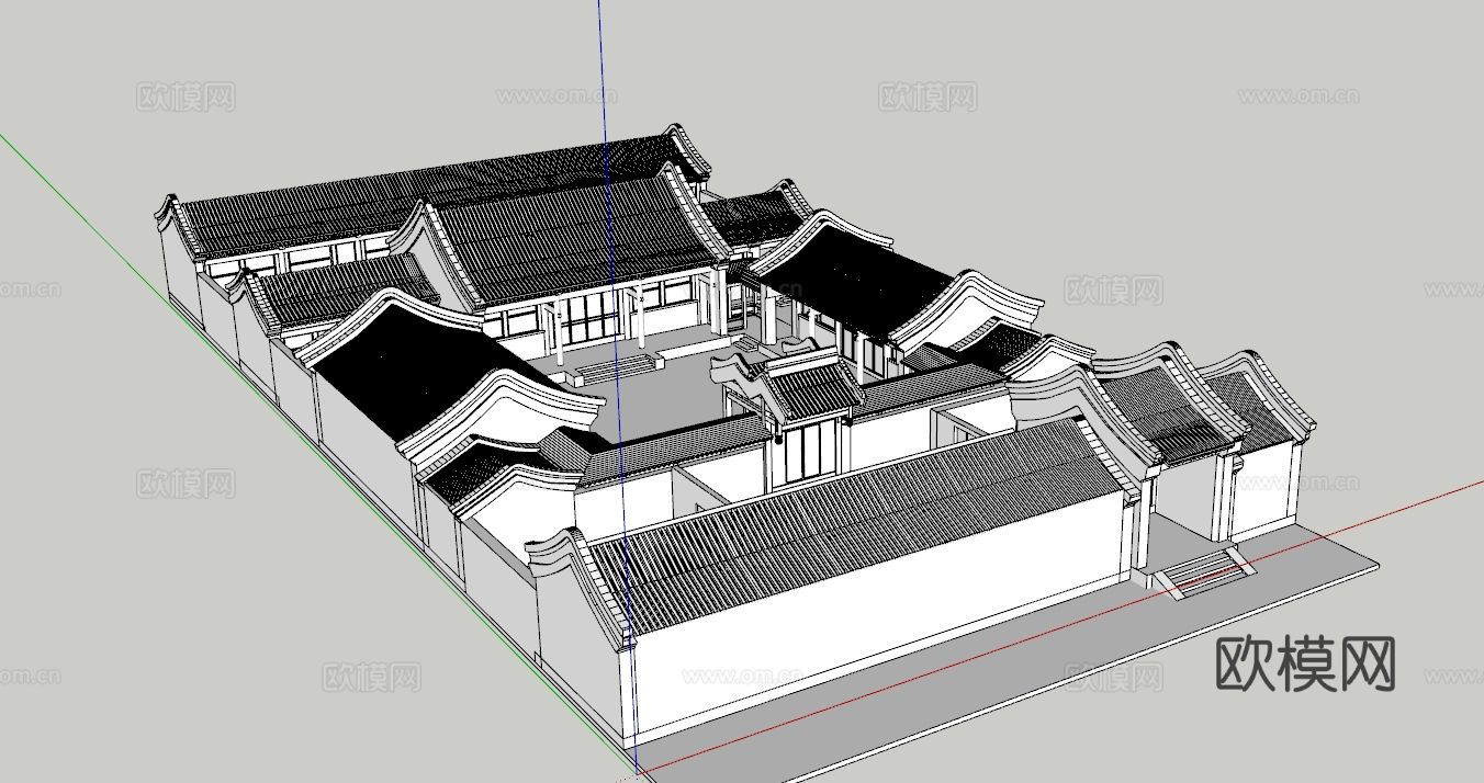 中式四合院su模型