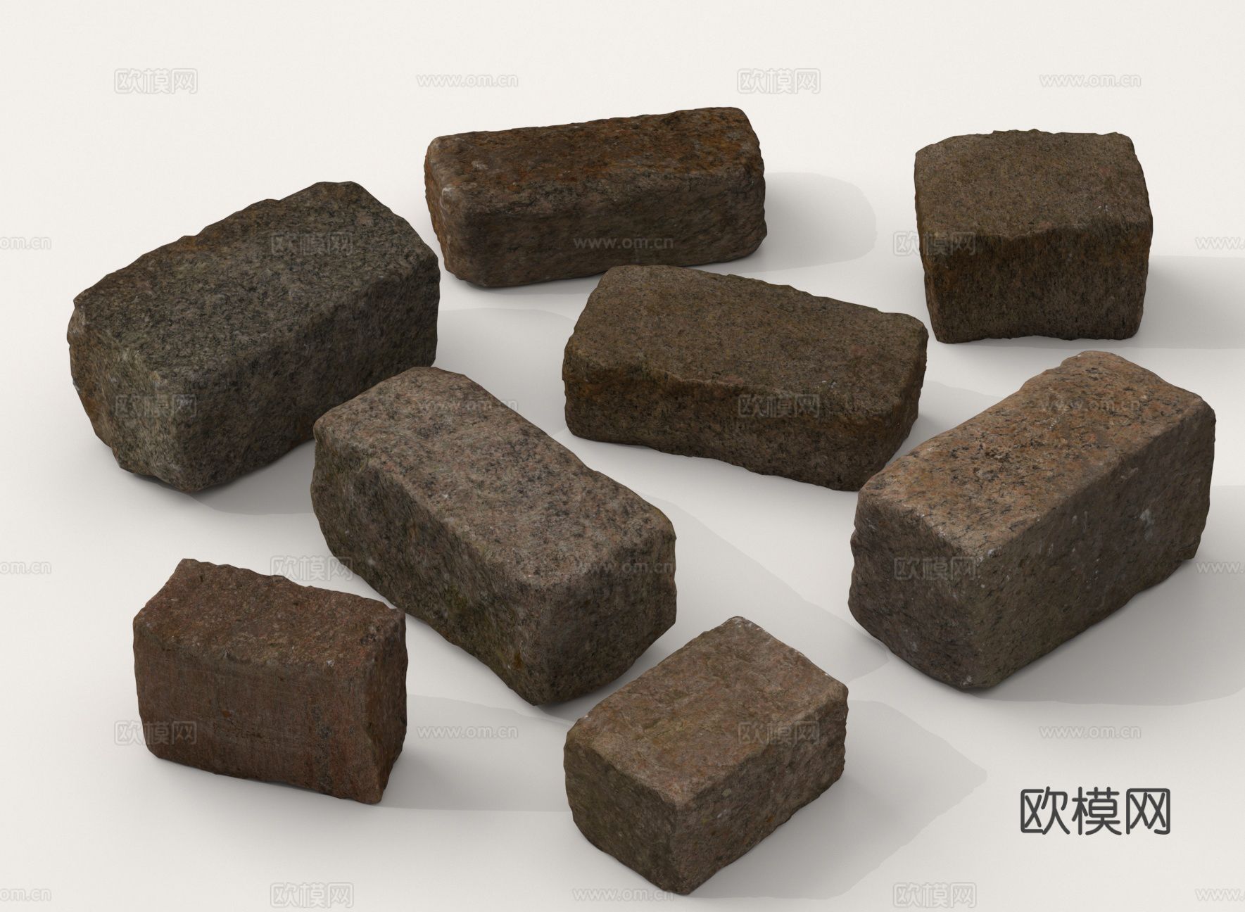 石块 踏步砖 岩石 石砖 铺路石3d模型下载（渲染图2）