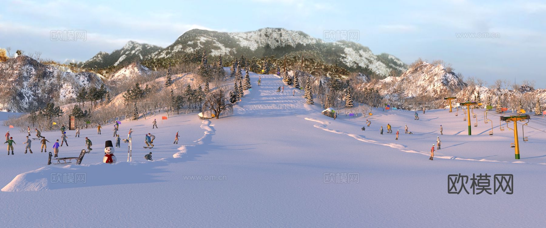 现代雪山 冬季滑雪场 雪景3d模型